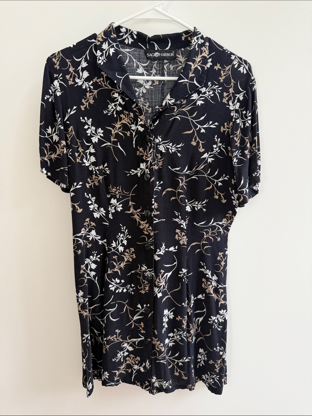 Sag Harbor Black Floral Mini Dress with Cream Accents